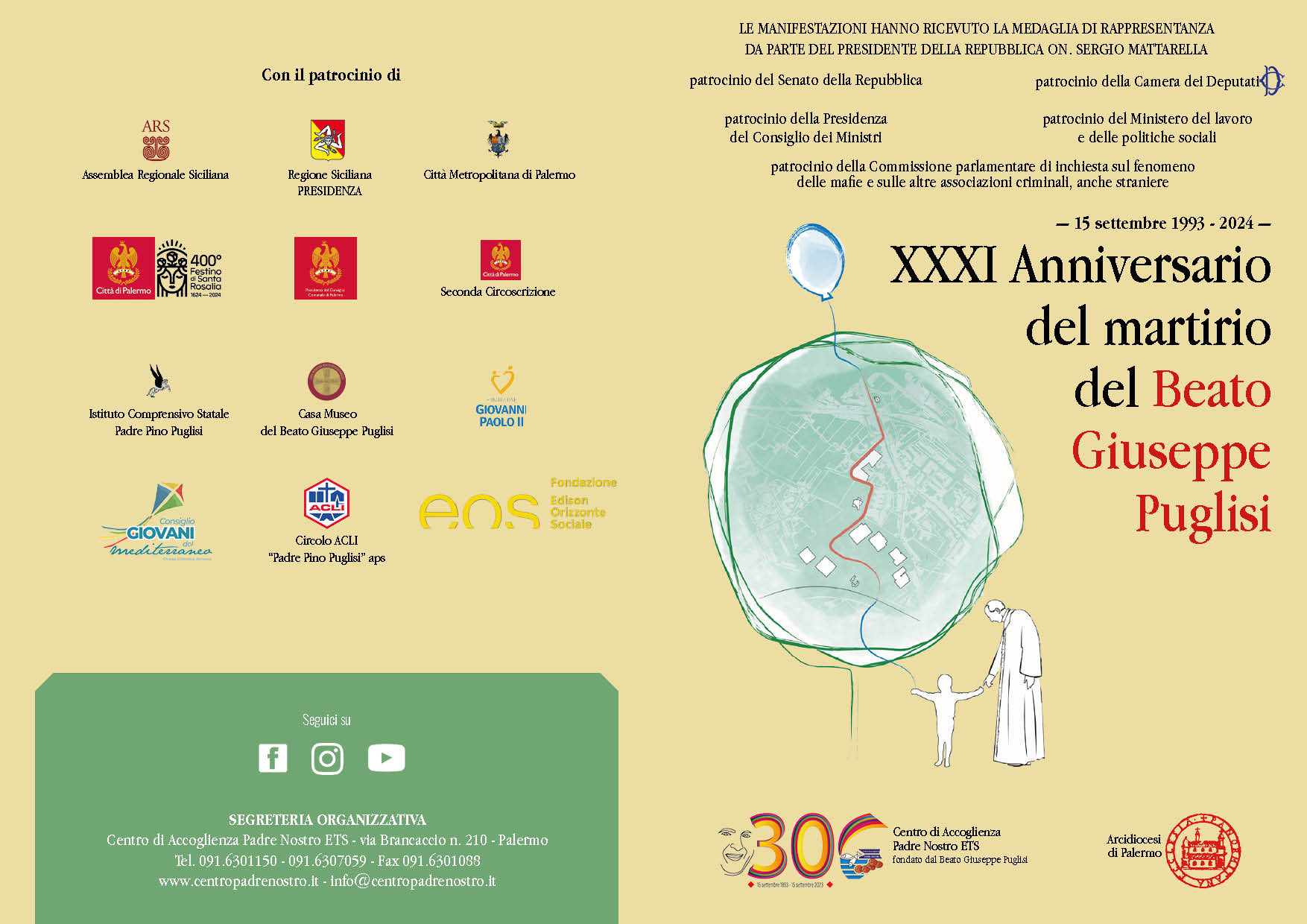 Programma delle manifestazioni del XXXI Anniversario del martirio del Beato Giuseppe Puglisi